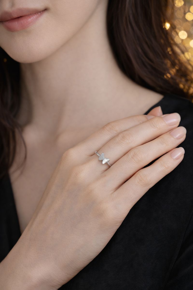 Butterfly Dance · Dynamic Peach Bond Pure Silver Ring 2